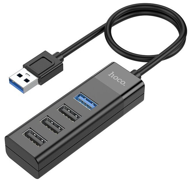 Переходник HOCO HB25 USB 3020 HUB на 4 порта черный