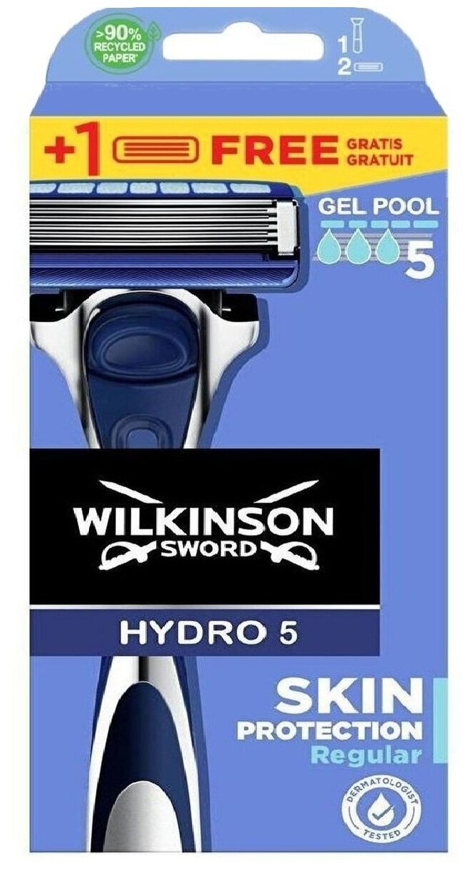 Wilkinson Sword Hydro 5 Skin Protection Regular / Бритвенный мужской станок с 2 сменными кассетами.