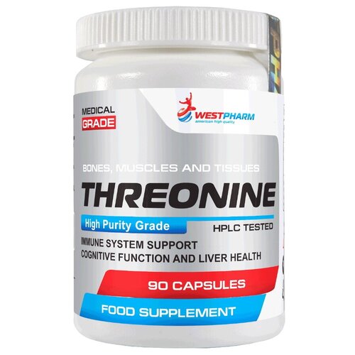 WestPharm Threonine 90 капсул, 500 мг westpharm tryptophan 90 капсул 250 мг