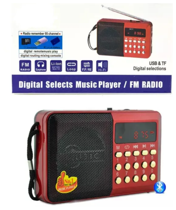 Радиоприемник портативный от батареи красный / ФМ радио / FM radio / USB / TF card / 3w / 800 mah