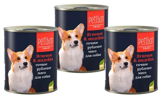 Petibon Корм влажный для собак Smart Рубленое мясо с ягненком и индейкой 410 г 3 шт