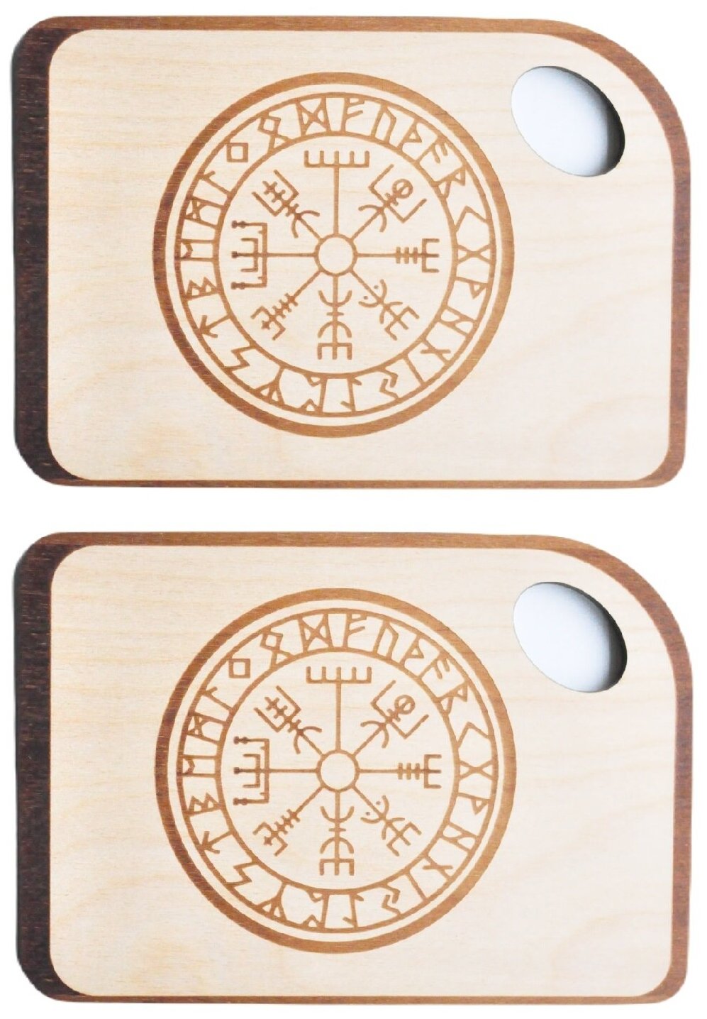 фото Подставки под горячее, кухонные доски деревянные декоративные (2шт) "Руны. Вегвизир", формат А5 (210х148мм), фанера 6мм