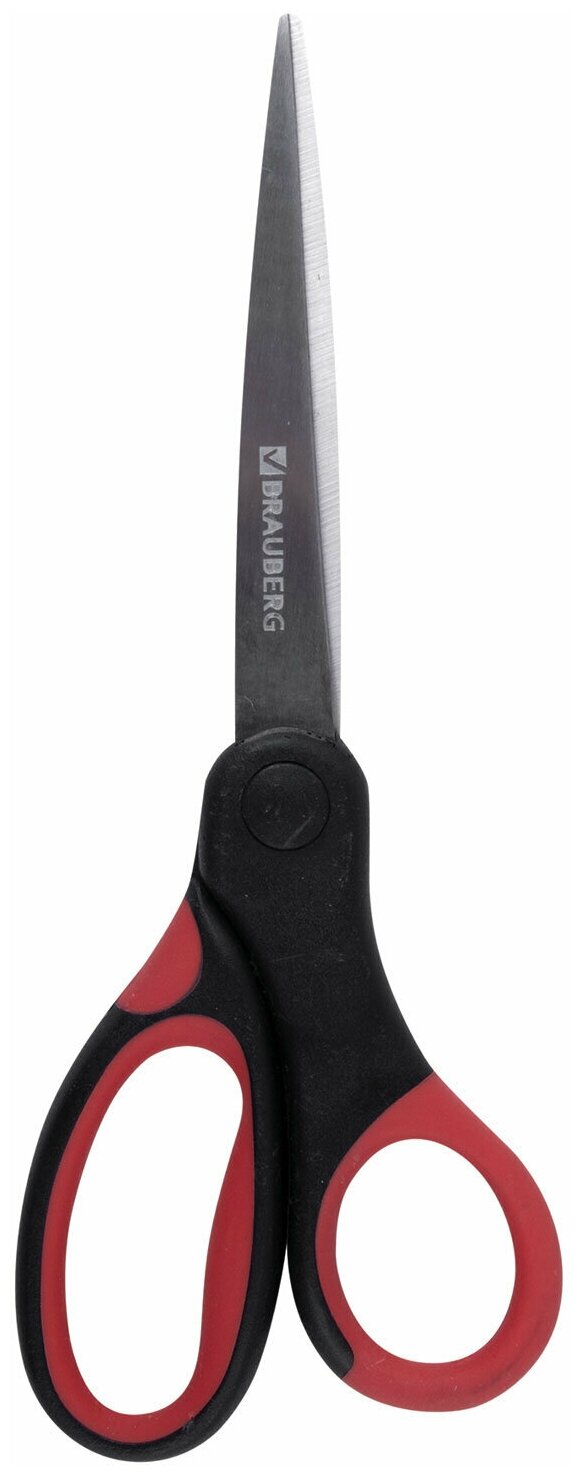Ножницы BRAUBERG "Office", 160 мм, красно-черные, прорезиненные ручки, 2-х сторонняя заточка, 231564