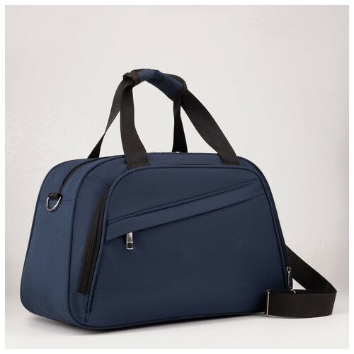 Сумка дорожная на молнии, 2 наружных кармана, держатель для чемодана, длинный ремень, цвет синий