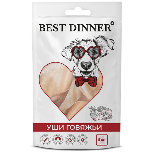 Лакомство Best Dinner для собак сухое Уши говяжьи, 180 г best dinner лакомство для собак бычьи шарики 40 г