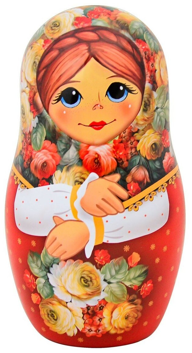 Чай чёрный "Get&Joy" Матрёшка - С цветами, красная, жесть, 50 гр. ИМЧ (Избранное из моря чая) - фото №1