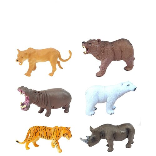 Детский набор животных / Дикие животные / Зоопарк / Белый медведь / Гризли / Бегемот / Носорог / Тигр / Львица / Игровые наборы и фигурки