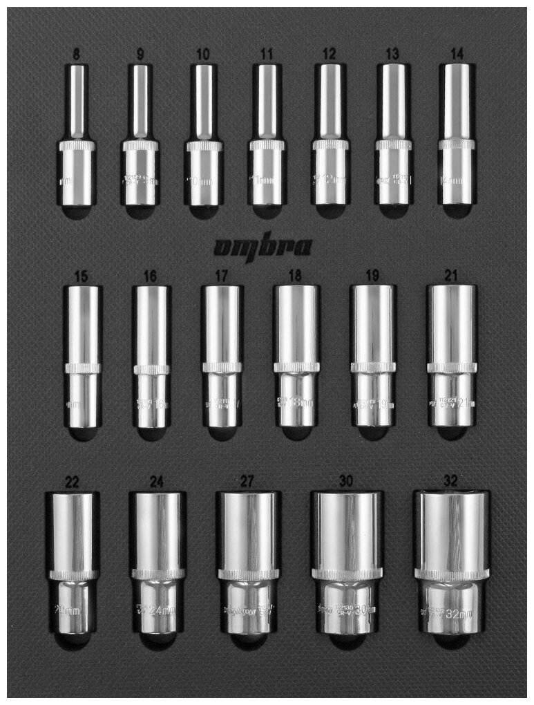 Ombra OMT18STE Набор головок торцевых глубоких 1/2" DR в EVA ложементе 280х375 мм, 18 предметов