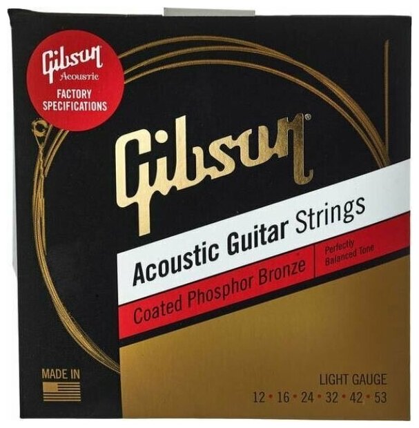 GIBSON SAG-CPB12 COATED PHOSPHOR BRONZE STRINGS, LIGHTS струны для акустической гитары, .012-.053