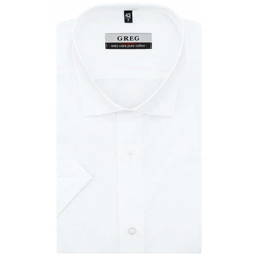 фото Рубашка мужская короткий рукав greg 113/101/29871/z, полуприталенный силуэт / regular fit, цвет белый, рост 174-184, размер ворота 39