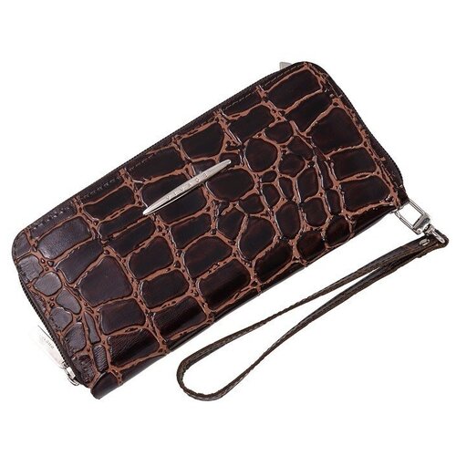фото Кошелек женский из натуральной кожи, маленький бумажник для денег, портмоне на каждый день коричневый cro-s-40-3 кроко