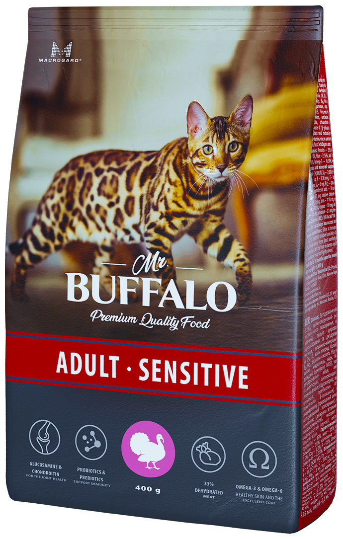 Mr.Buffalo Adult Sensitive Корм для кошек индейка 400 гр