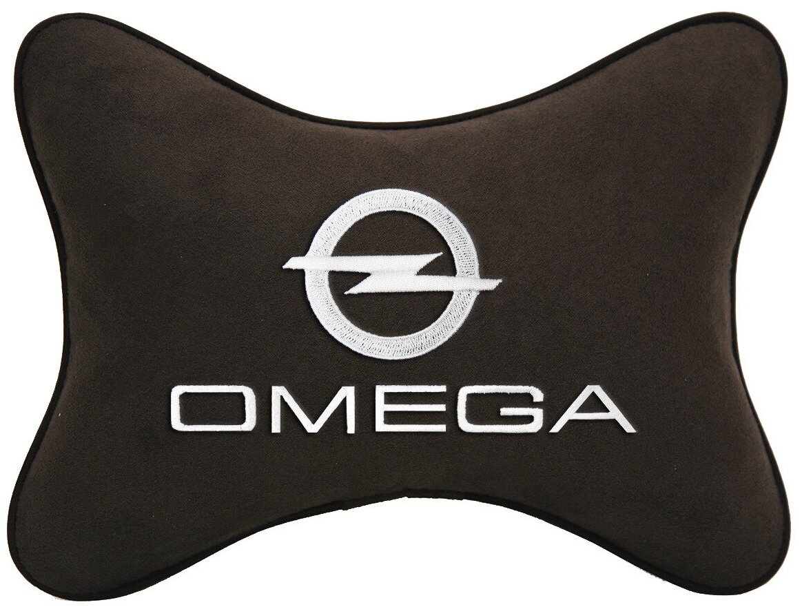 Автомобильная подушка на подголовник алькантара Coffee с логотипом автомобиля OPEL Omega