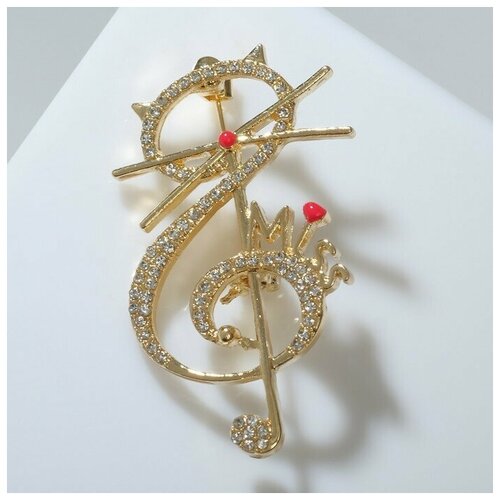 фото Брошь "кот" скрипичный ключ, цвет красно-белый в золоте 7624565 queen fair