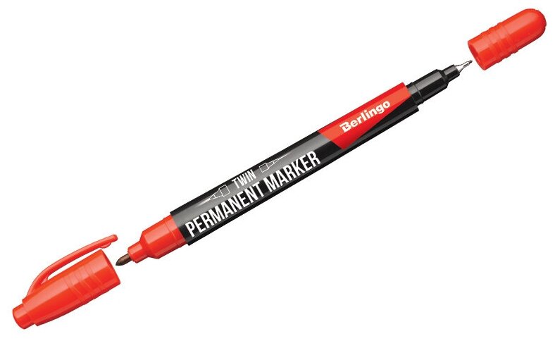 фото BMd_07103 Маркер перманентный двухсторонний Berlingo "Multiline PE55", красный, пулевидный, 0,5/1мм