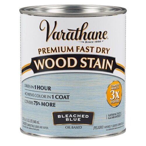 Масло для дерева и мебели Varathane Fast Dry Wood Stain быстросохнущее тонирующее масла, морилка, пропитка для дерева, Выбеленный голубой, 0.946 л морилка масло для дерева и мебели varathane wood stain быстросохнущее тонирующее масла пропитка для дерева традиционная вишня 0 946 л