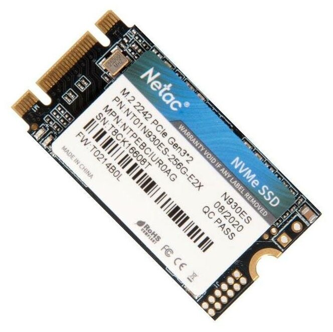 SSD диск Netac M.2 (2242) N930ES 256Gb PCI-E 3.1 x2 NVMe 3D NAND (NT01N930ES-256G-E2X)