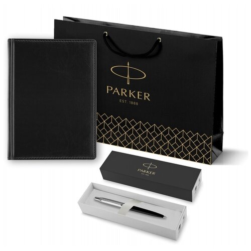 Подарочный набор: Шариковая ручка Parker Jotter K60, цвет: Black, стержень: Mblue, в подарочной упаковке и черный недатированный ежедневник