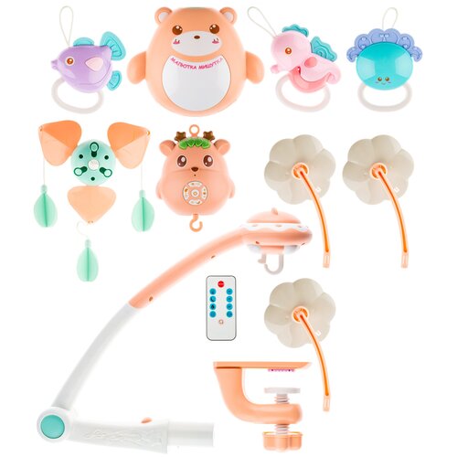 Мобиль с подвесками рыбками с пультом управления/5 колыбельных мелодий, 8 веселых мелодий, звездное небо , таймер / Крутящаяся каруселька с таймером