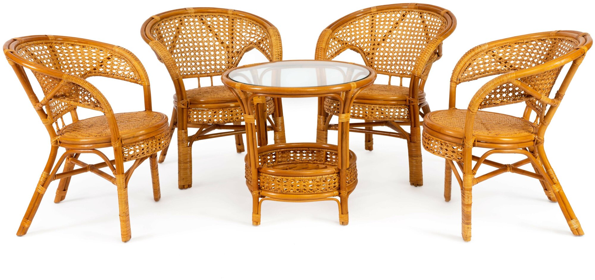 Комплект TetChair "PELANGI" 02/15 ( стол со стеклом + 4 кресла ) [без подушек] ротанг, Honey (мед)