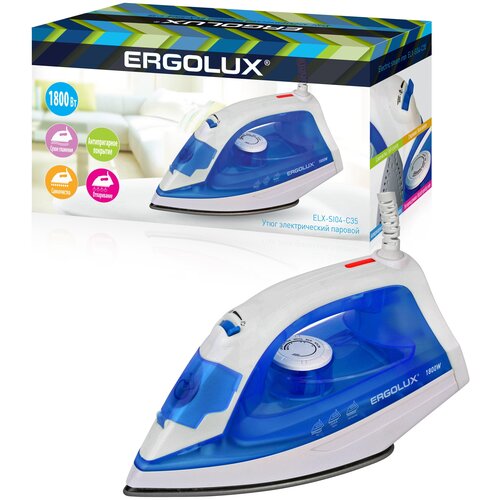 Паровой утюг ERGOLUX ELX-SI04-C35 синий/белый тефлоновое покрытие, 1800Вт