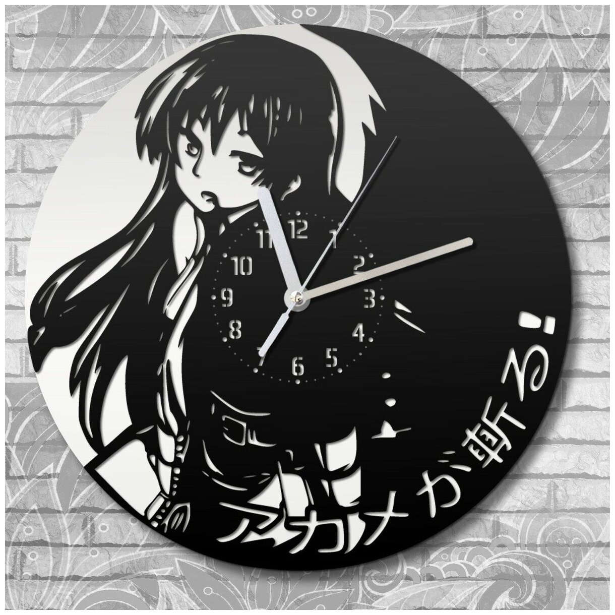Настенные часы деревянные бесшумные аниме девушка тян - 526
