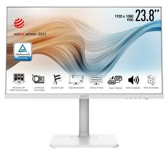 Монитор MSI 238 Modern MD241PW 75Hz 1920x1080 IPS 5ms 250cdm Tilt Swivel Has Pivot HDMI USB Type-C White
