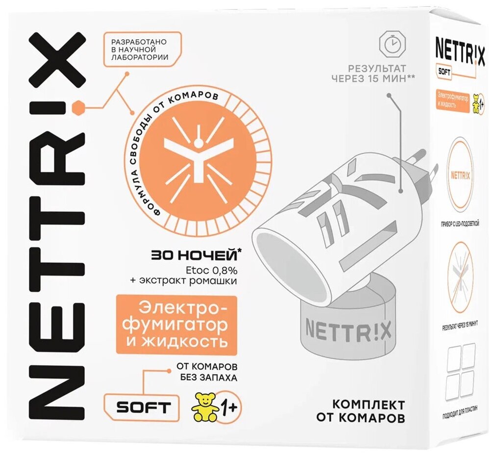 Комплект от комаров NETTRIX Soft электрофумигатор с жидкостью, 30 ночей - фото №4