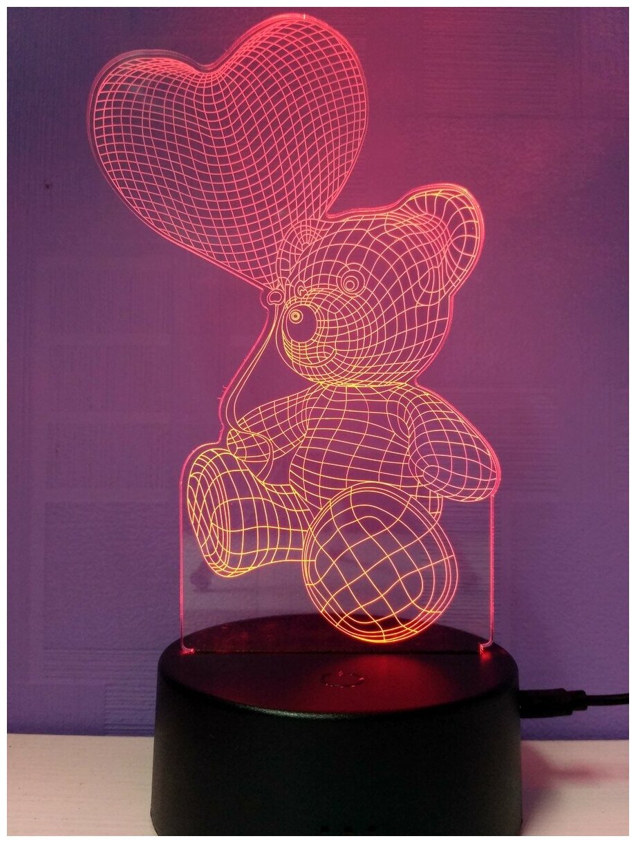 Светодиодный ночник 3Д "Мишка с шариком" - фотография № 2