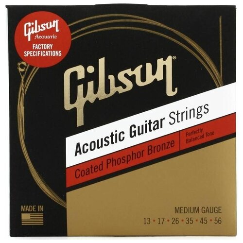 Струны для акустической гитары, .013-.056 GIBSON SAG-CPB13 COATED PHOSPHOR BRONZE ACOUSTIC GUITAR STRINGS, MEDIUM