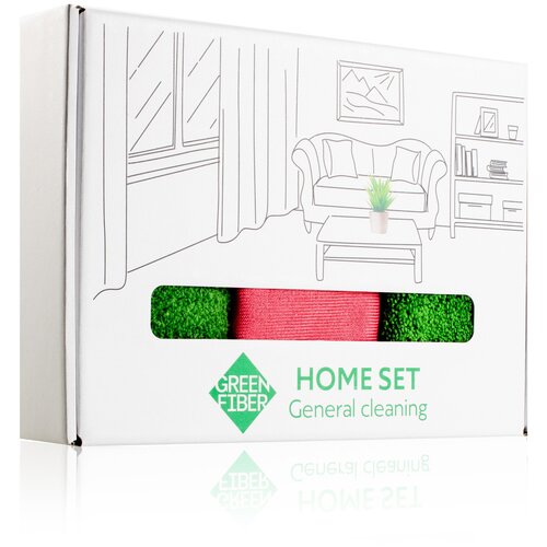 Набор для общей уборки HOME SET General Cleaning GREEN FIBER. Многофункциональный набор состоит из 3-х файберов.