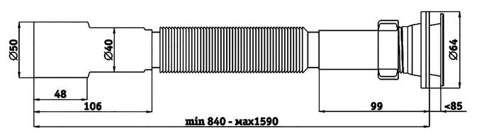 Сифон для раковины АНИ пласт G216, гофрированный, 1 1/4"х40/50 мм, L 566-1396 мм