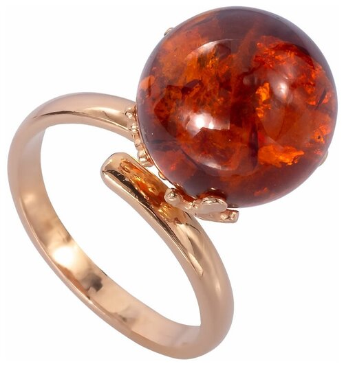 Кольцо Amberprofi, серебро, 925 проба, золочение, янтарь, безразмерное