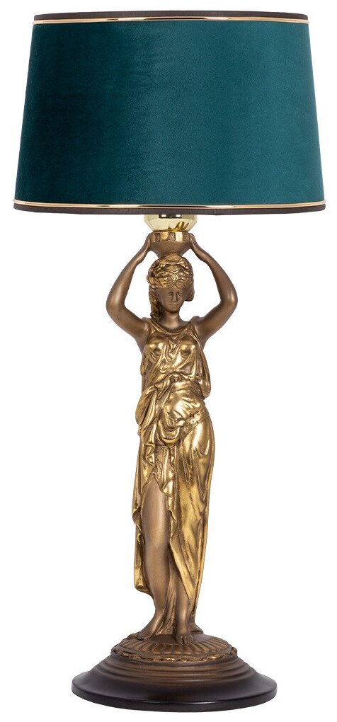 Настольная лампа Bogacho Гречанка бронзовая с бирюзовым абажуром Тюссо