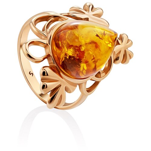 фото Amberholl красивое крупное кольцо из позолоченного серебра и янтаря «примула»