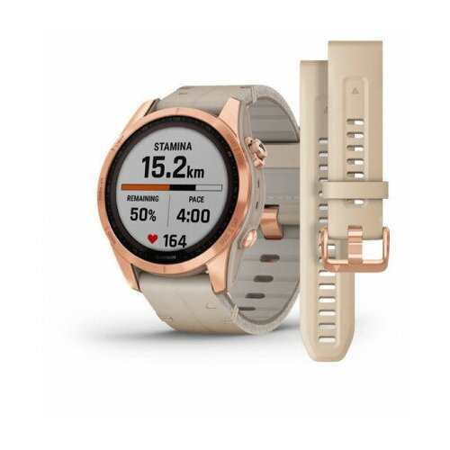 Спортивные часы GARMIN Fenix 7S Sapphire Solar титан розовое золото с кожанным ремешком 9013000₽