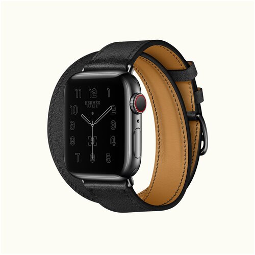 Часы Apple Watch Herms Series 7 GPS Cellular 45mm Space Black Stainless Steel Case with Noir Swift Leather Double Tour 14999000₽