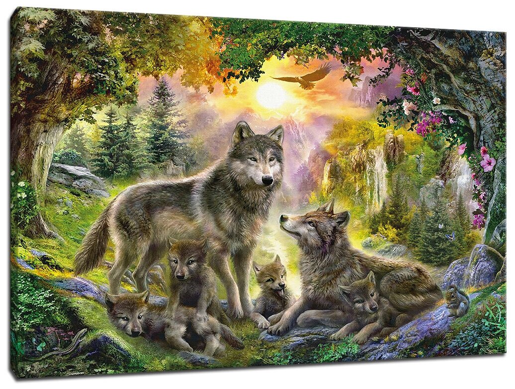 Картина Уютная стена "Волчье семейство" 100х60 см