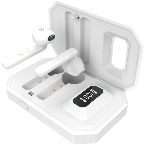 Беспроводные наушники со встроенным повербанком Magic Sound M1016 / Сенсорные Bluetooth наушники / Powerbank 2000 mAh / LED дисплей / белые