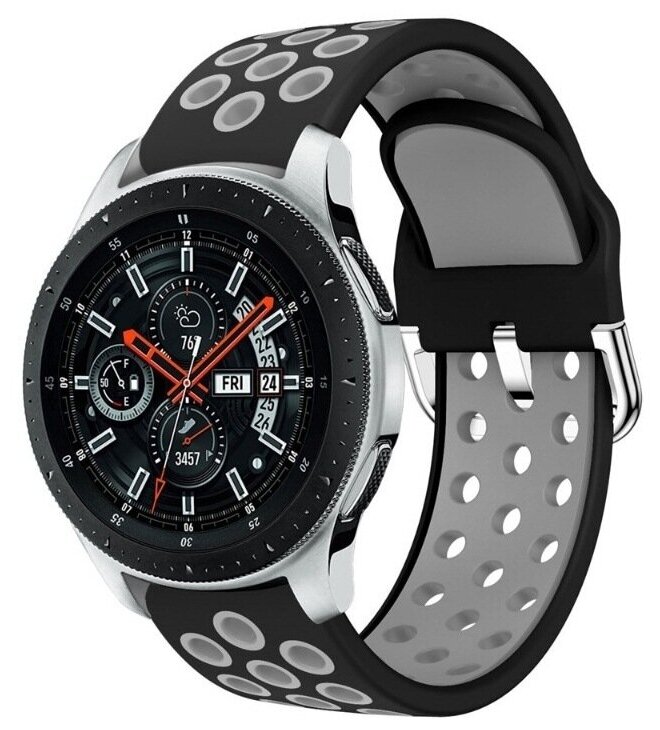 Силиконовый ремешок для часов Sаmsung Galaxy watch/Amazfit Pace/Stratos 1/2/2s/GTR 47 мм/Sport Watch, 22 мм, черный с серым.