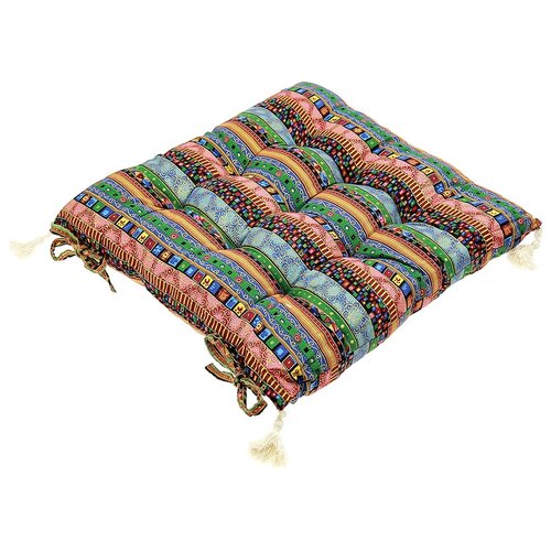 Подушка на стул House-wares, 40х40х5 см., с кисточками, зеленый тона, 100% полиэстер, наполнитель синтепон