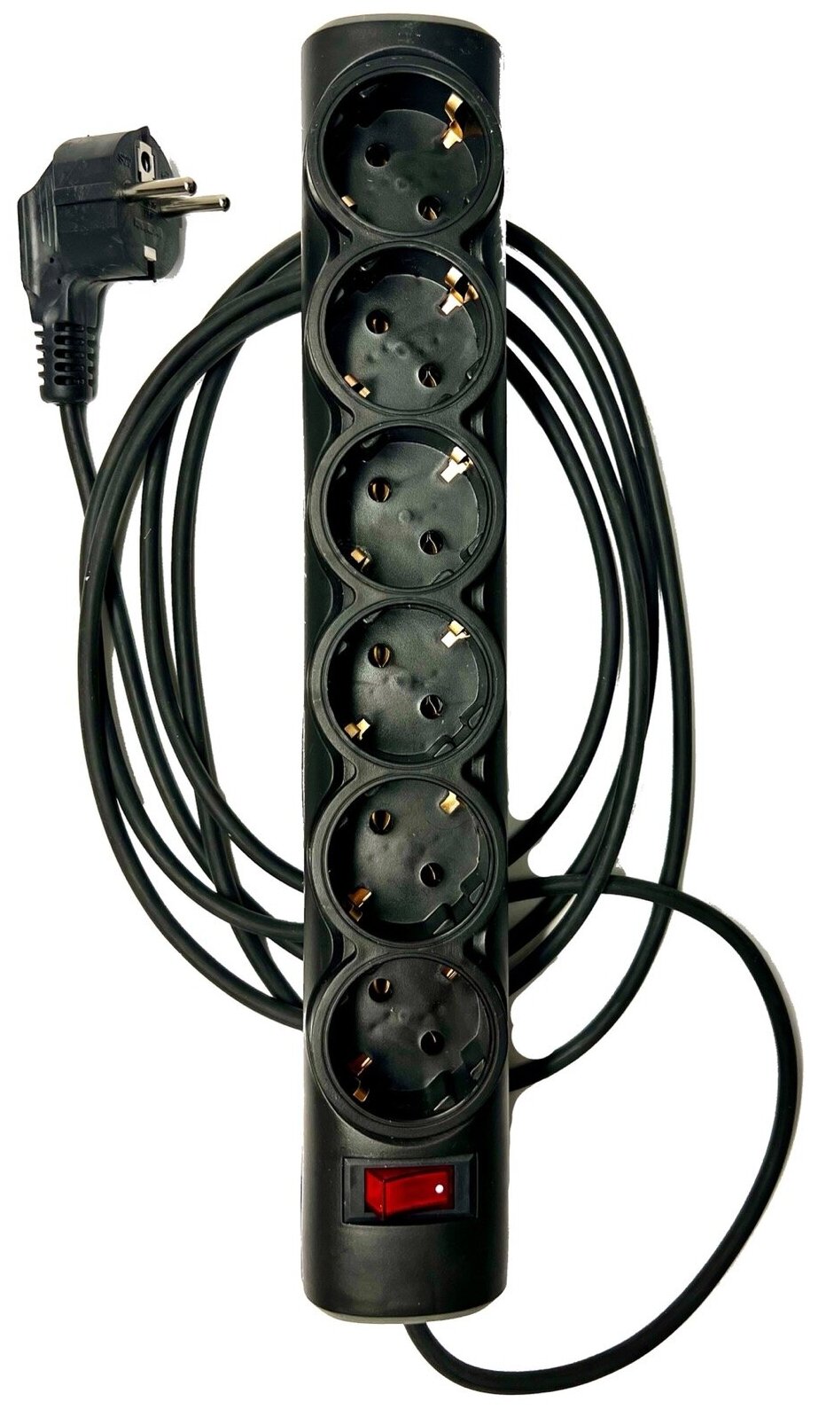 Сетевой фильтр-удлинитель ДИП, 6 розеток с заземлением , выключатель, провод ПВС 3х0,75 мм2, длина 2 метра