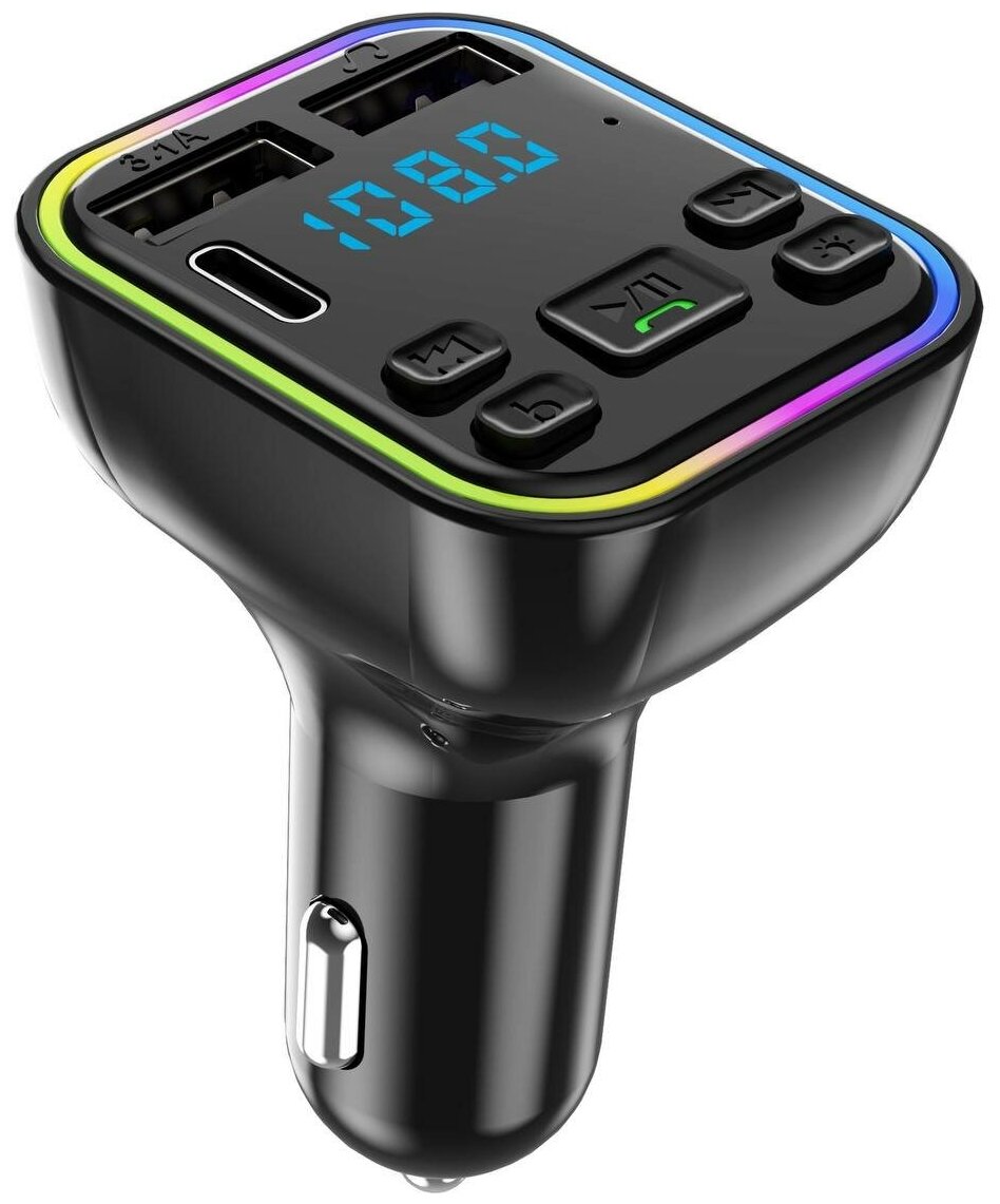 Автомобильный Bluetooth ресивер/Bluetooth проигрыватель FM трансмиттер черный/FM модулятор черный/LED подсветка/TYPE-C вход