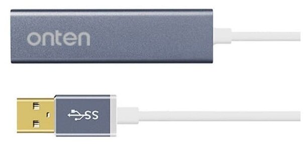 USB 2.0 хаб Onten на 4 порта Ethernet RJ45 , 3xUSB 2.0 - Серый