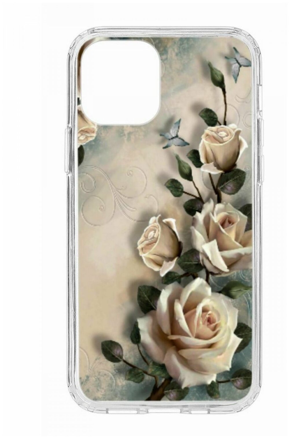 Чехол для iPhone 12/iPhone 12 Pro Kruche Print MagSafe Белая роза, прозрачная накладка с защитой камеры, с рисунком, противоударный силиконовый бампер