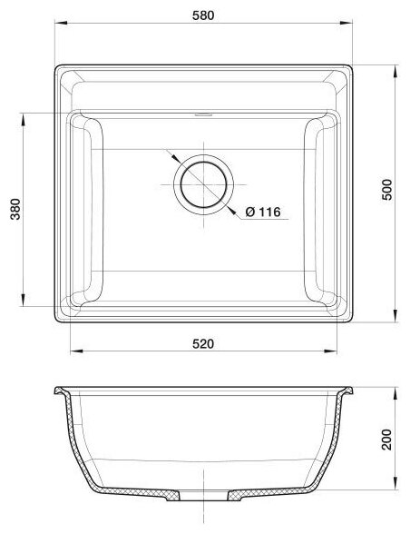 Мойка VERTEX GF-V-580 580x500 черный - фотография № 4