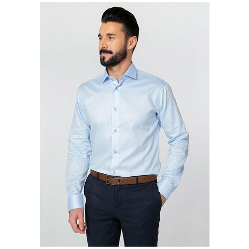 фото Рубашка мужская длинный рукав greg 213/191/8179/z_gb, полуприталенный силуэт / regular fit, цвет голубой, рост 174-184, размер ворота 44