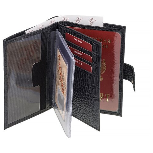 фото Кошелек бумажник водителя из натуральной кожи мужской черный cro-o-178-126 кроко