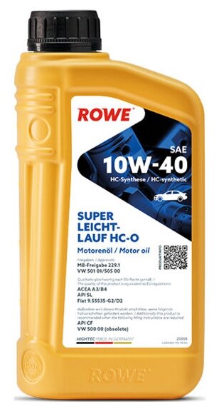 Моторное масло ROWE HIGHTEC SUPER LEICHTLAUF 10W-40 HC-O (1 л)