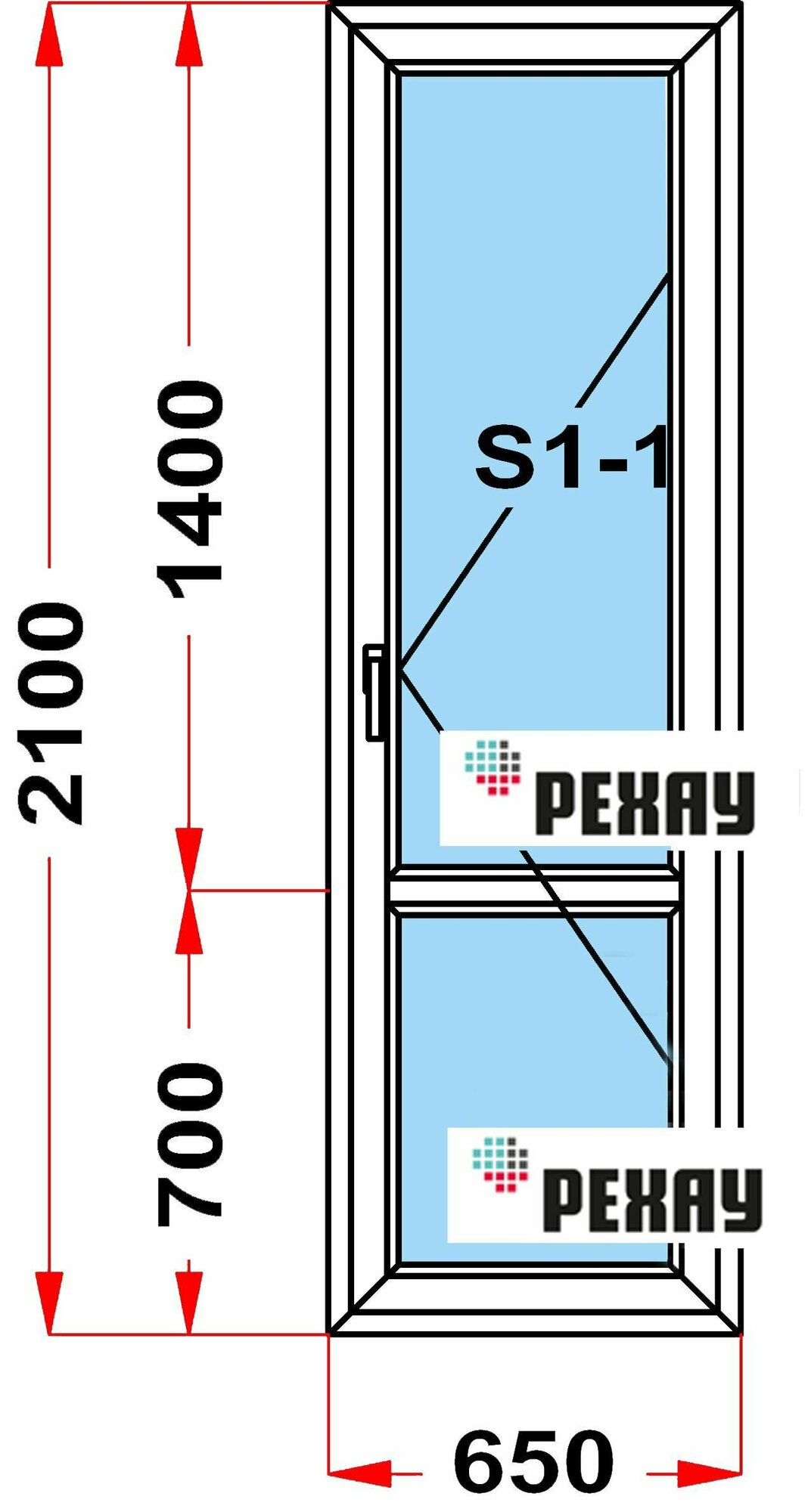 Балконная дверь из из профиля РЕХАУ GRAZIO 70 мм (В2100 x Ш650) 52, с поворотной створкой, 3 стекла